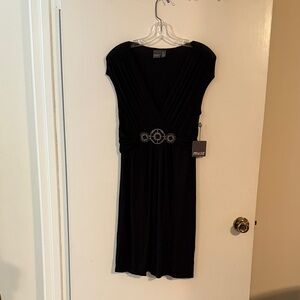 Muse Black Midi Dress with Embellished Waist